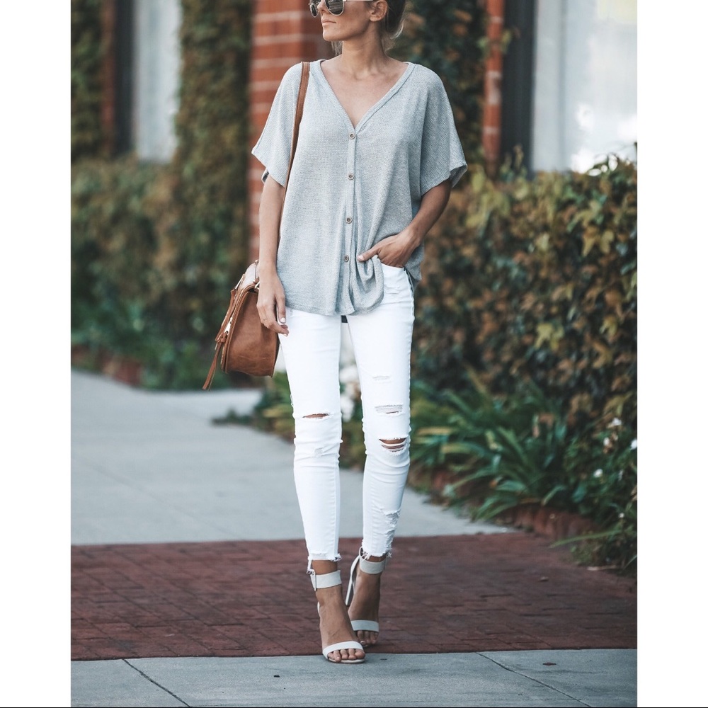 >>LAST<< Liza Button Down Thermal - Heather Gray - Picture 2 of 6